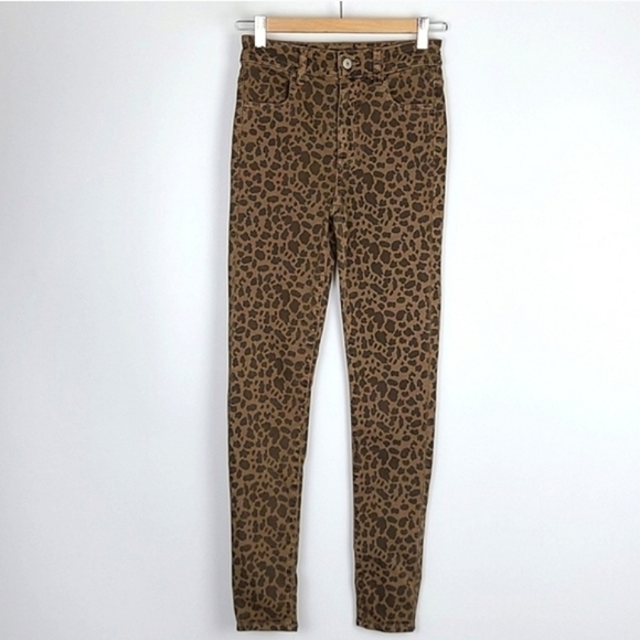 AEO Next Level Stretch Super Hi-Rise Jegging Two Tone Brown Animal Print Size 0 - Picture 2 of 15